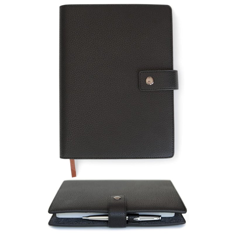 CASE ELEGANCE Black Full Grain Premium Leather Refillable Journal Cover with A5 Lined Notebook - Scratch-Proof DURA-Leather - Image 1